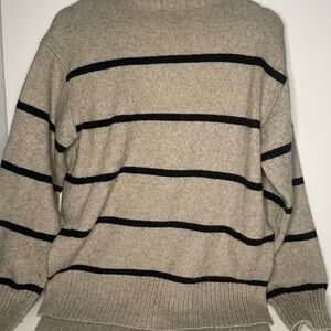 Women's Beige Mockneck Sweater with Black Stripes